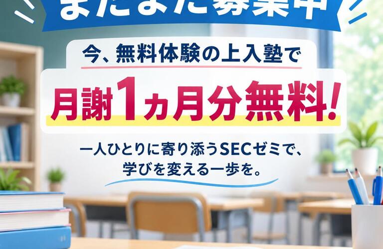 【まだまだ募集中】今、無料体験の上入塾で月謝1ヵ月分無料！一人ひとりに寄り添うSECゼミで、学びを変える一歩を。